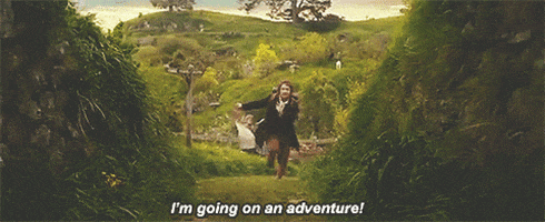 Bilbo Baggins is running through the Shire shouting "I;m going on an adventure!"